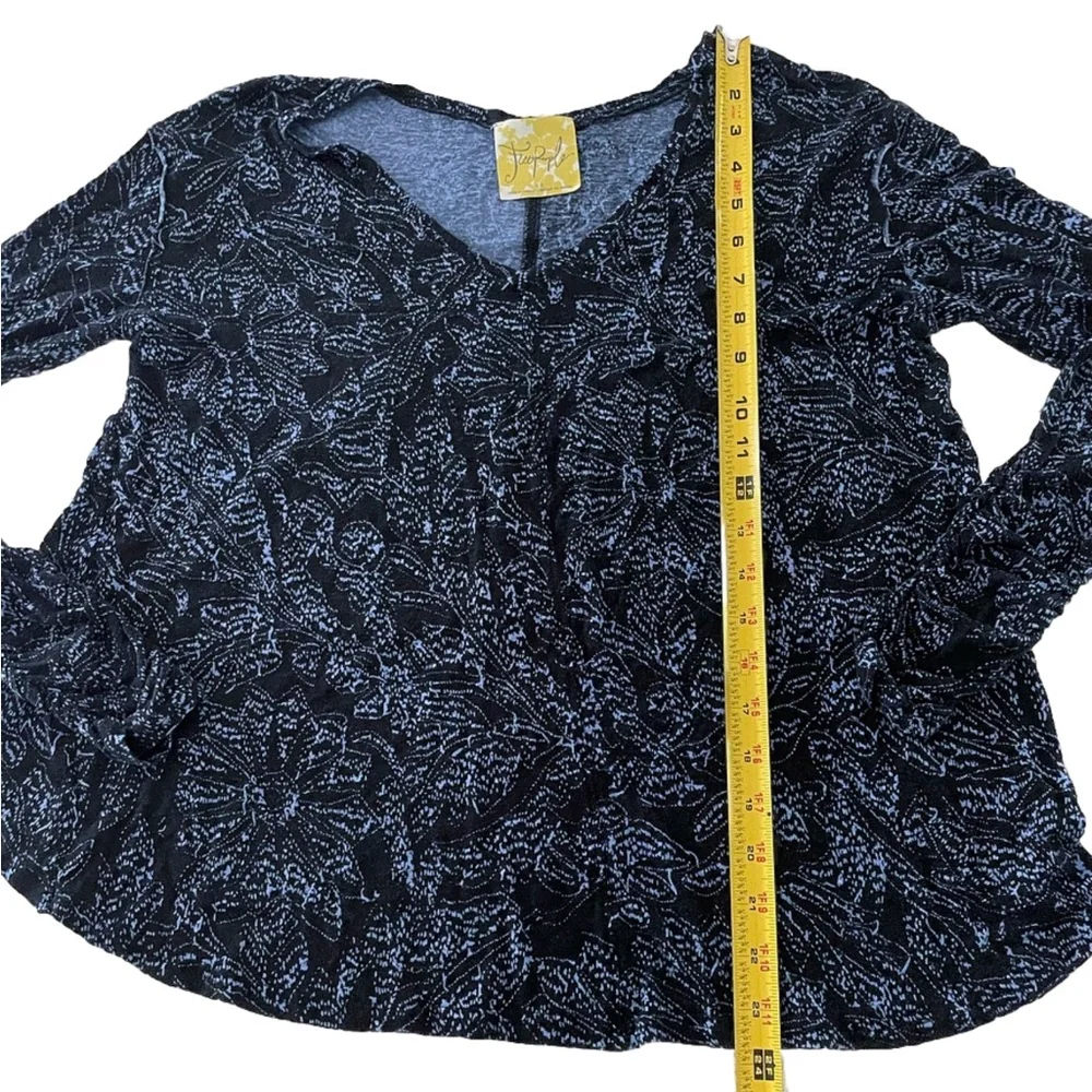 Free People Sahara Printed Top Women’s S Black Blue Linen Blend Loose Fit Boho